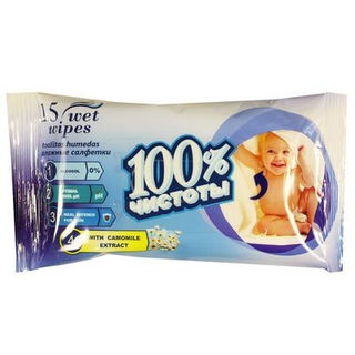 Салфетки 100% чистоты ромашка детские 15шт